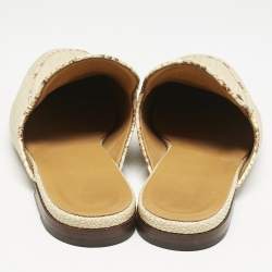 Gucci Beige Raffia and Snakeskin Leather Princetown Flat Mules Size 42.5