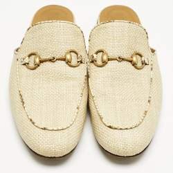 Gucci Beige Raffia and Snakeskin Leather Princetown Flat Mules Size 42.5