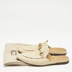 Gucci Beige Raffia and Snakeskin Leather Princetown Flat Mules Size 42.5