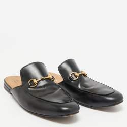 Gucci Black Leather Horsebit Princetown Flat Mules Size 42.5