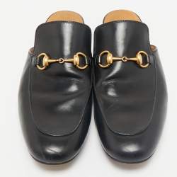 Gucci Black Leather Horsebit Princetown Flat Mules Size 42.5