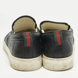 Gucci Black Guccissima Leather Slip On Sneakers Size 44.5