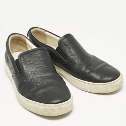 Gucci Black Guccissima Leather Slip On Sneakers Size 44.5