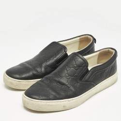 Gucci Black Guccissima Leather Slip On Sneakers Size 44.5