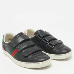 Gucci Black Leather Web Low Top Velcro Sneakers Size 43