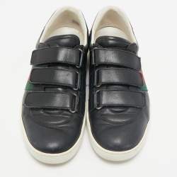 Gucci Black Leather Web Low Top Velcro Sneakers Size 43