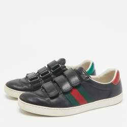 Gucci Black Leather Web Low Top Velcro Sneakers Size 43