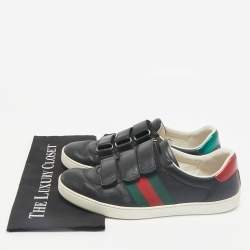 Gucci Black Leather Web Low Top Velcro Sneakers Size 43