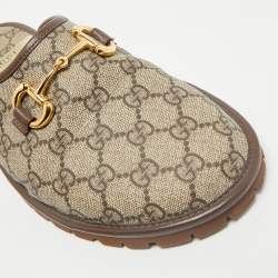 Gucci Beige/Brown GG Supreme Canvas and Leather Flat Mules Size 42.5
