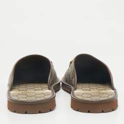 Gucci Beige/Brown GG Supreme Canvas and Leather Flat Mules Size 42.5
