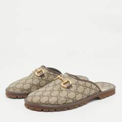 Gucci Beige/Brown GG Supreme Canvas and Leather Flat Mules Size 42.5
