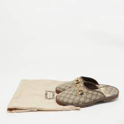Gucci Beige/Brown GG Supreme Canvas and Leather Flat Mules Size 42.5