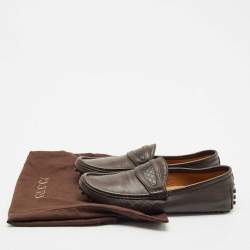 Gucci Dark Brown Leather Guccissima Slip on Loafers Size 40