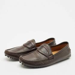 Gucci Dark Brown Leather Guccissima Slip on Loafers Size 40