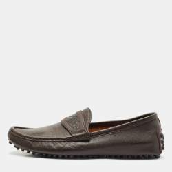 Gucci Dark Brown Leather Guccissima Slip on Loafers Size 40