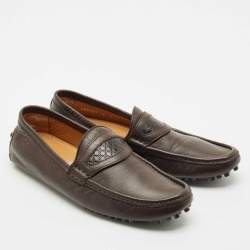 Gucci Dark Brown Leather Guccissima Slip on Loafers Size 40