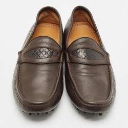 Gucci Dark Brown Leather Guccissima Slip on Loafers Size 40