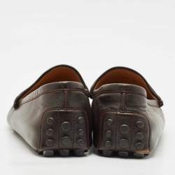 Gucci Dark Brown Leather Guccissima Slip on Loafers Size 40