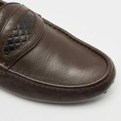 Gucci Dark Brown Leather Guccissima Slip on Loafers Size 40