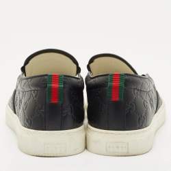 Gucci Black Guccissima Leather Slip On Sneakers Size 43