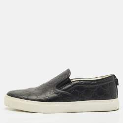 Gucci Black Guccissima Leather Slip On Sneakers Size 43