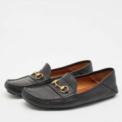 Gucci Black Leather Horsebit Foldable Loafers Size 44.5