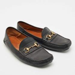 Gucci Black Leather Horsebit Foldable Loafers Size 44.5