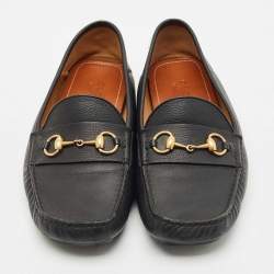 Gucci Black Leather Horsebit Foldable Loafers Size 44.5