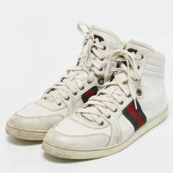 Gucci White Leather Web Detail High Top Sneakers Size 45