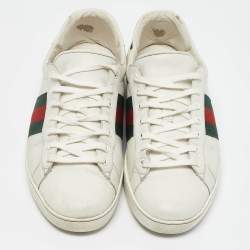 Gucci White Crocodile Leather and Leather Ace Low Top Sneakers Size 45.5