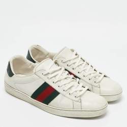 Gucci White Crocodile Leather and Leather Ace Low Top Sneakers Size 45.5