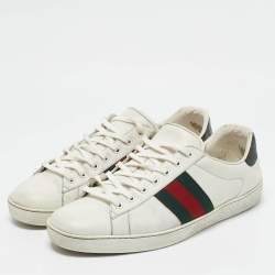 Gucci White Crocodile Leather and Leather Ace Low Top Sneakers Size 45.5