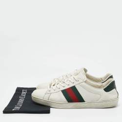 Gucci White Crocodile Leather and Leather Ace Low Top Sneakers Size 45.5