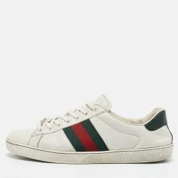 Gucci White Crocodile Leather and Leather Ace Low Top Sneakers Size 45.5