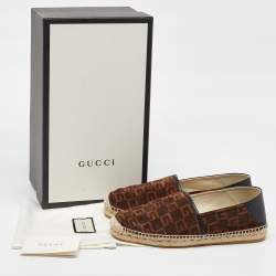 Gucci Dark Brown/Black G Cube Suede and Leather Slip On Espadrille Flats Size 43.5