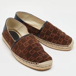 Gucci Dark Brown/Black G Cube Suede and Leather Slip On Espadrille Flats Size 43.5