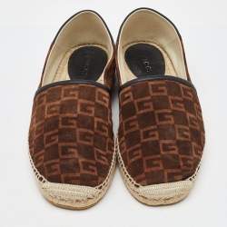 Gucci Dark Brown/Black G Cube Suede and Leather Slip On Espadrille Flats Size 43.5