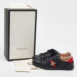 Gucci Black Leather Bee Embroidered Ace Low Top Sneakers Size 42.5