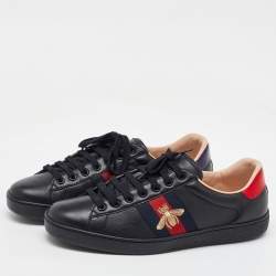 Gucci Black Leather Bee Embroidered Ace Low Top Sneakers Size 42.5