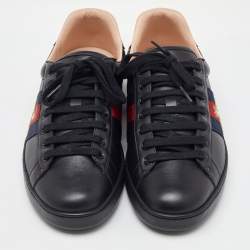 Gucci Black Leather Bee Embroidered Ace Low Top Sneakers Size 42.5