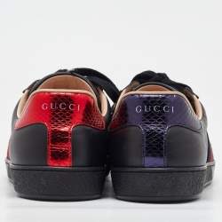 Gucci Black Leather Bee Embroidered Ace Low Top Sneakers Size 42.5
