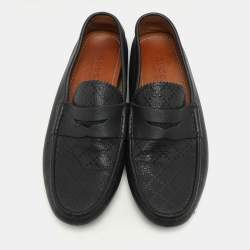 Gucci Black Diamante Leather Penny Loafers Size 41