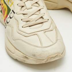 Gucci Cream Leather Rhyton GG Logo Platform Sneakers Size 44.5