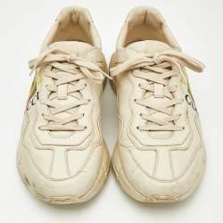 Gucci Cream Leather Rhyton GG Logo Platform Sneakers Size 44.5