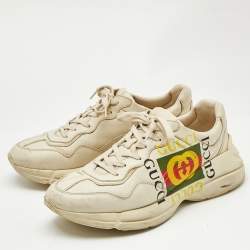 Gucci Cream Leather Rhyton GG Logo Platform Sneakers Size 44.5