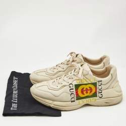 Gucci Cream Leather Rhyton GG Logo Platform Sneakers Size 44.5