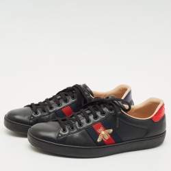 Gucci Black Leather Ace Lace Up Sneakers Size 45