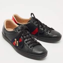 Gucci Black Leather Ace Lace Up Sneakers Size 45