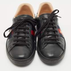 Gucci Black Leather Ace Lace Up Sneakers Size 45