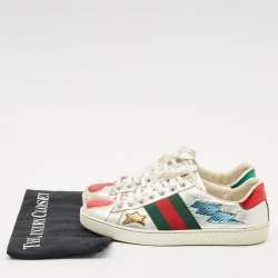 Gucci Silver Leather and Python Embossed Leather Ace Lace Up Sneakers Size 39.5